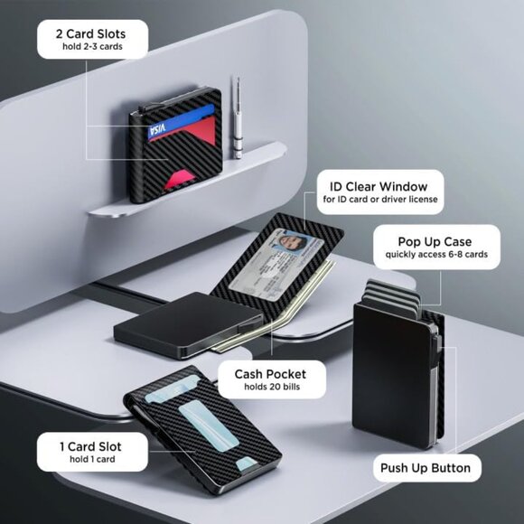 Slim Leather Men's Wallet with Cash Slot, Pop-up Card Slot with ID Window - Picture 7 of 12